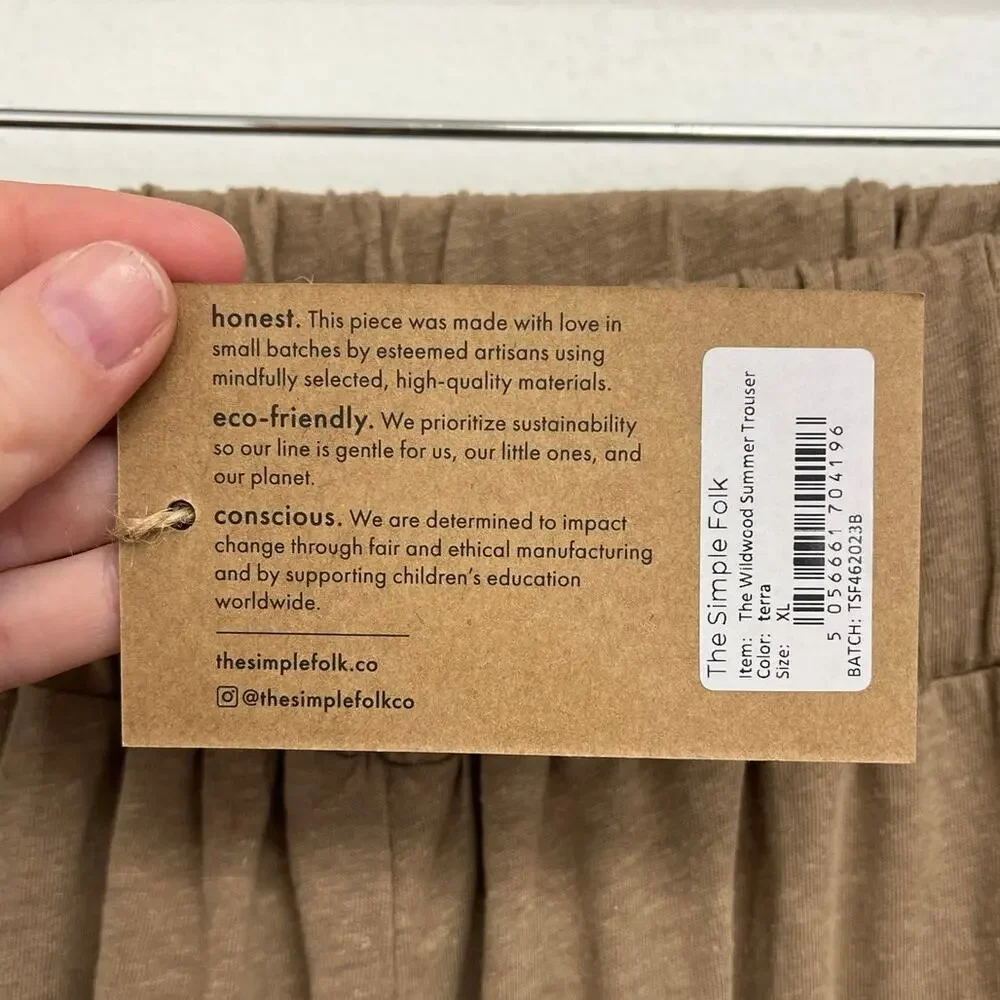 The Simple Folk Wildwood Summer Trouser Hemp Organic Cotton Wide Leg Pull On XL - Picture 6 of 11